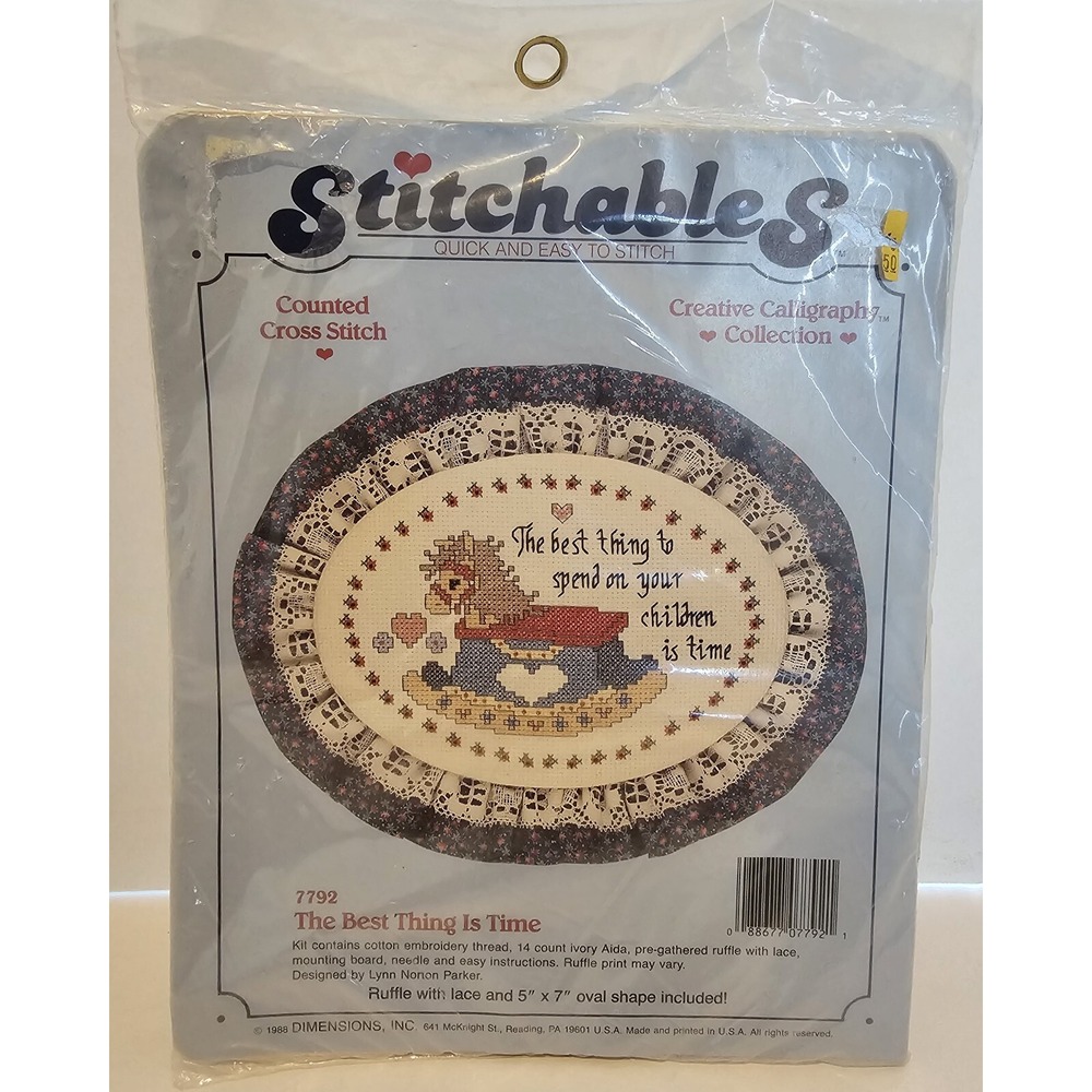 Vintage Stitchables "The Best Thing Is Time" Cross Stitch Oval Kit